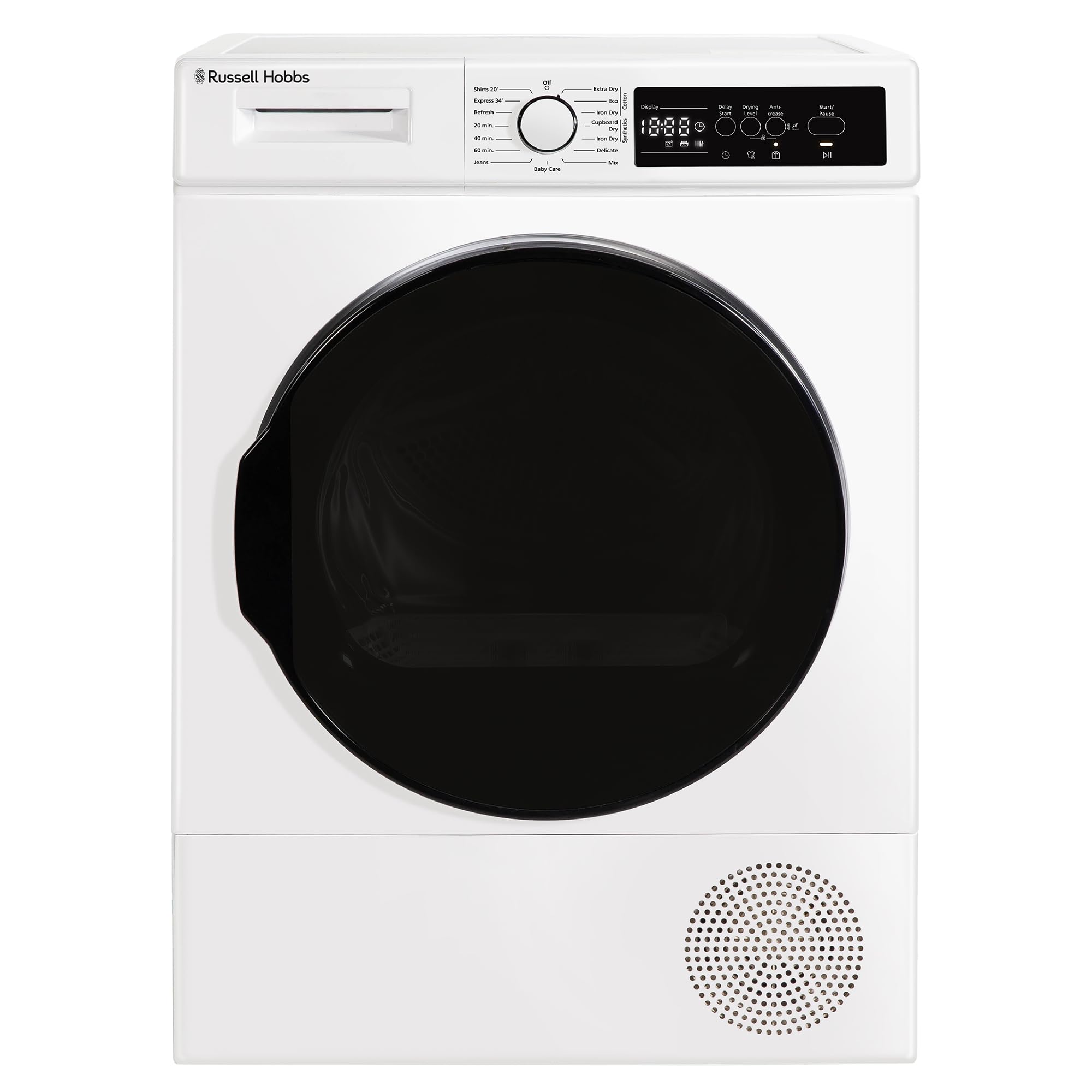 Russell Hobbs Russell Hobbs Freestanding Electric Heat Pump Condenser Tumble Dryer, 9kg Capacity, 15 Programmes, 3 Heat Settings, LED Display,