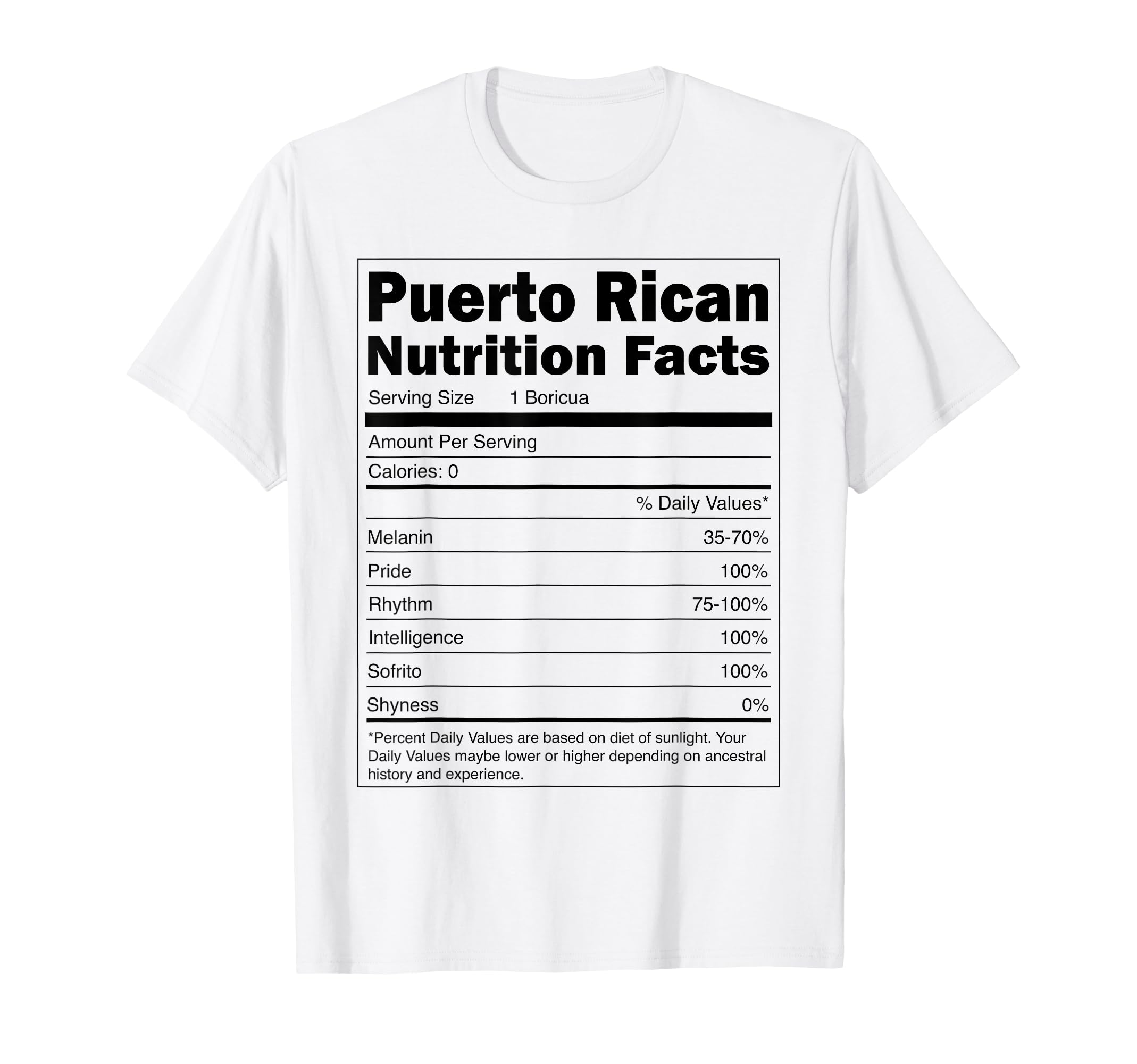 Nutrition Facts Puerto Rican Shirt - Puerto Rico T-Shirt