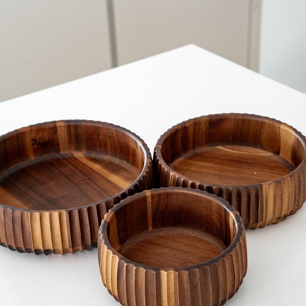 Zoha Akazienholz Schüssel Set 3teilig - Salatschüssel Holz groß, Holzschüssel für Salat und Servieren, Bowl und Schale aus Holz, natürliche Holzschalen Set für Essen
