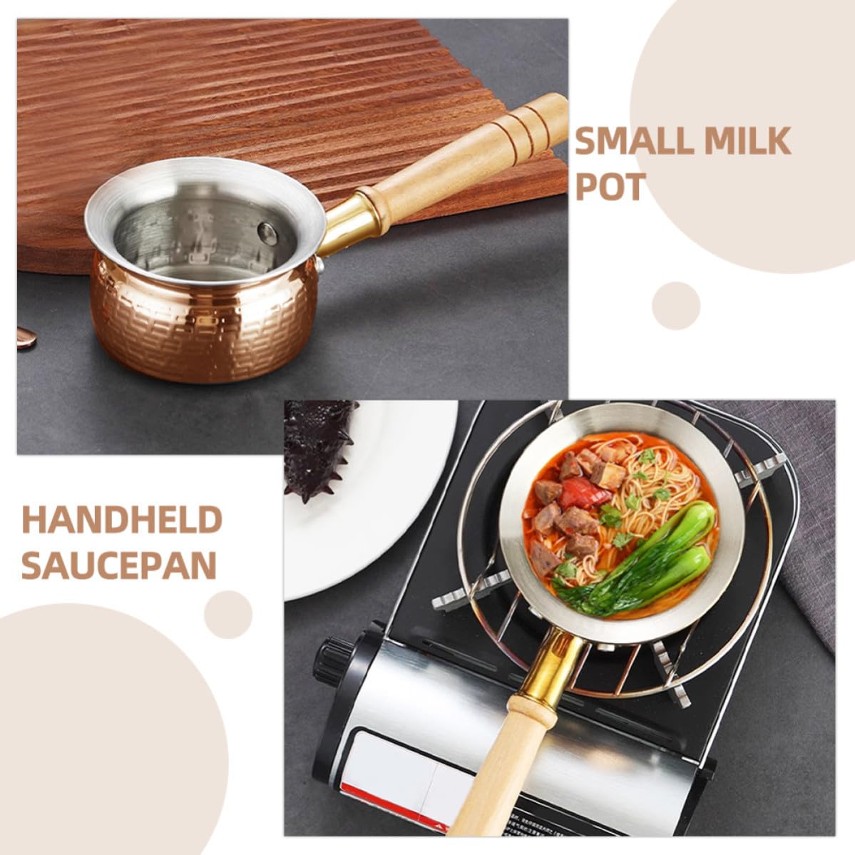 Pentola Piccola in Acciaio Inossidabile da 400ml Manico in Legno Antiscivolo Versatile per Riscaldare Latte e Sciogliere Margarina