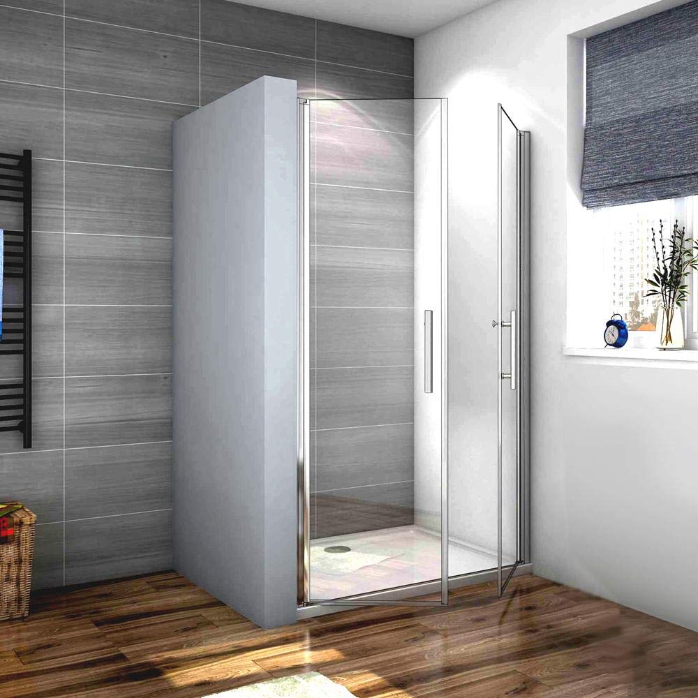 Box Doccia Per Nicchia 90x185cm Doppie Porte Battenti Saloon in Vetro 6mm Temperato Trasparente Anticalcare Profilo Cromato Lucido