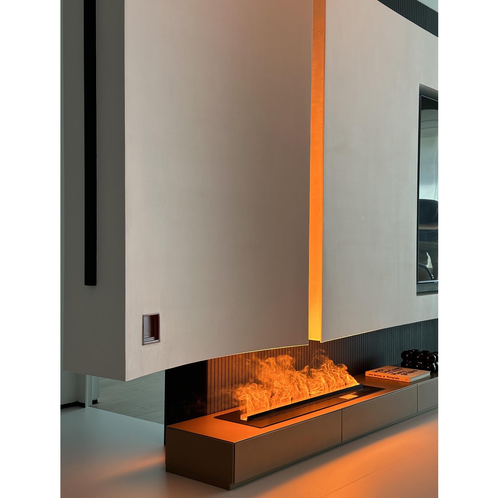 Jcgly Chimenea de Vapor de Agua, Inserto Decorativo con Llama Atomizadora 3D, Control Táctil/Remoto, Panel Superior Ultrafino de 3mm(90cm)