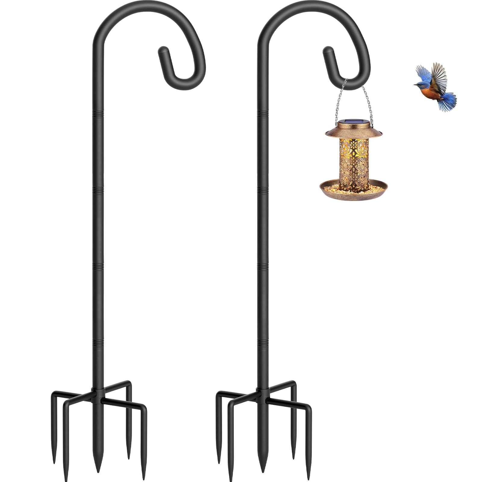 Schäferhaken für Vogelfutterstation, 121,9 cm, robuste Vogelfutterstation mit 5 Zinken, extra dicker Metall-Schäferhaken für den Außenbereich, Hängepflanzenkorb, Kolibri-Futterstation, Solarlaterne