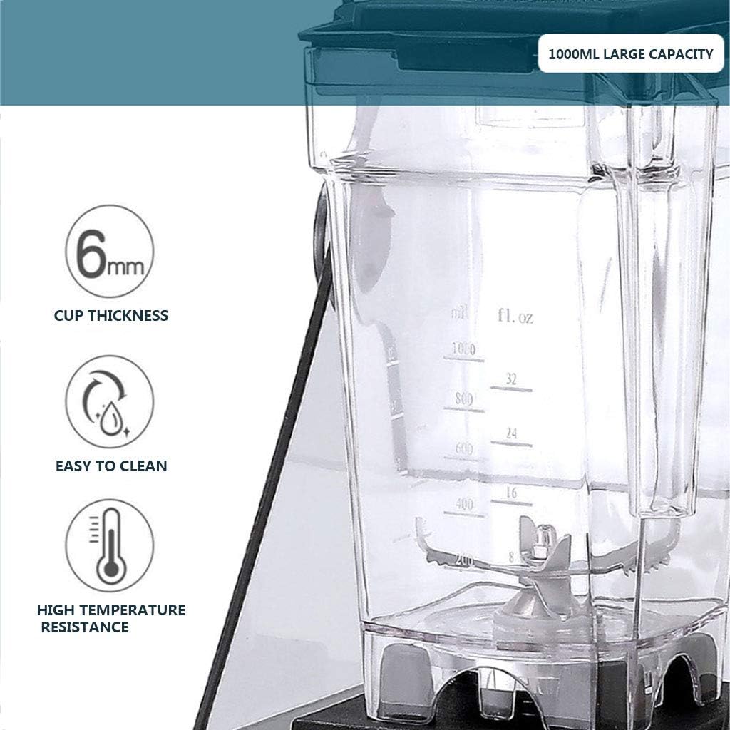 Commercial Smoothie Machine High Horsepower with Cover Ice Crusher Silent Juice Machine 220V Soundproof Ice Breaker Ice Blasting Machine Milk Tea Shop Available Food Grade PC Cup 1000ML 1000W