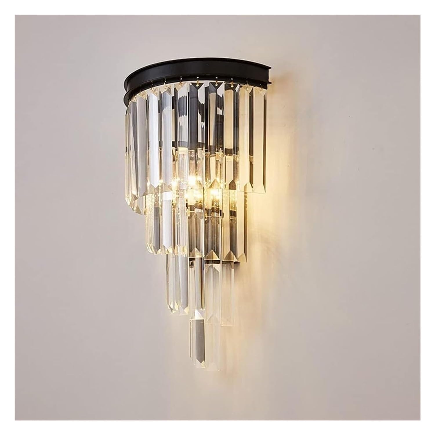 OZBMA Indoor Decorative Wall Light Fixtures Modern Crystal Sconce Black Metal Lamp for Hallway Foyer Living Room Stairs Bathroom