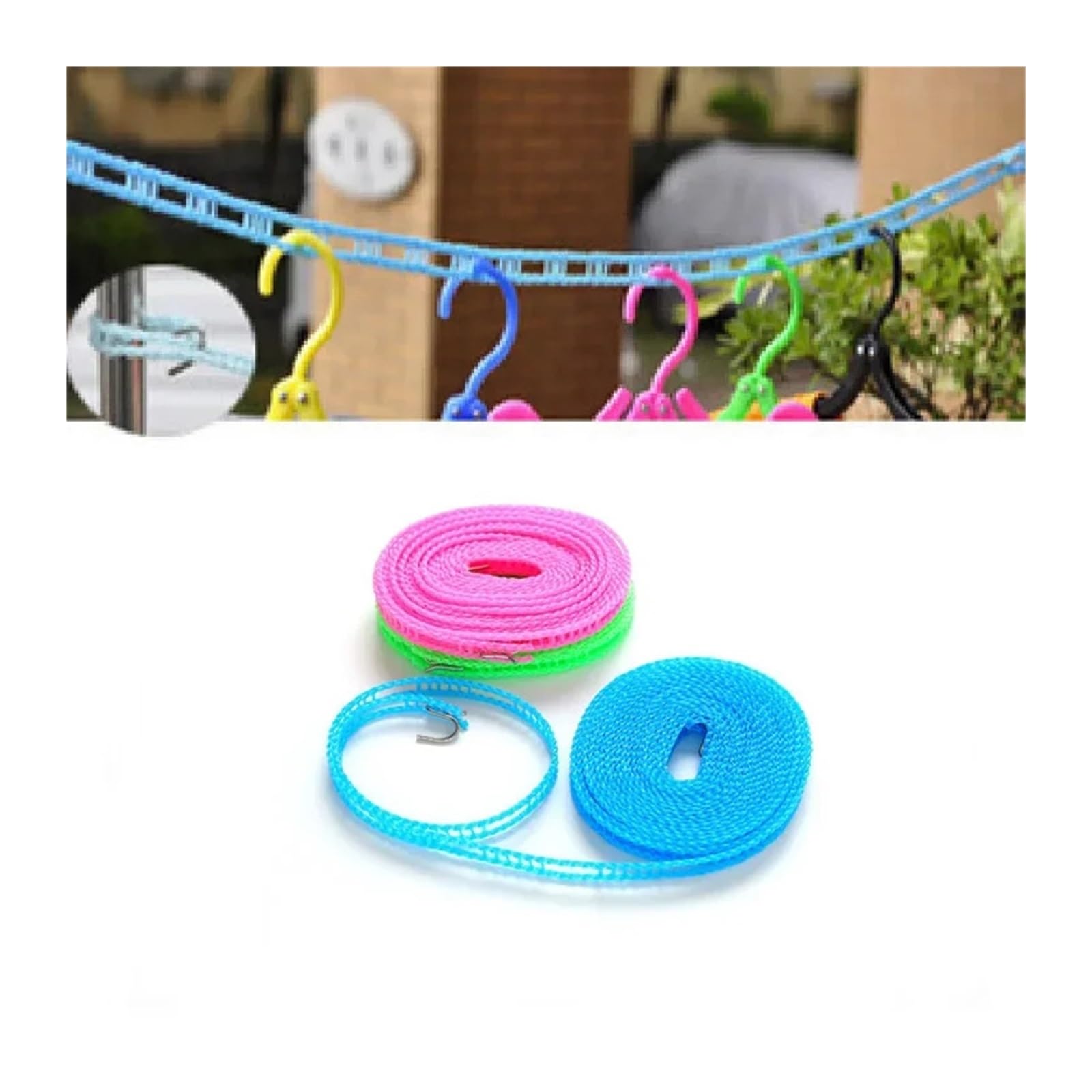 Corda Antivento Stendibiancheria da esterno in nylon antiscivolo for bucato, corda da viaggio for affari, antivento, cavo lungo 5/10 metri(36115-Blue-10M-3pcs)