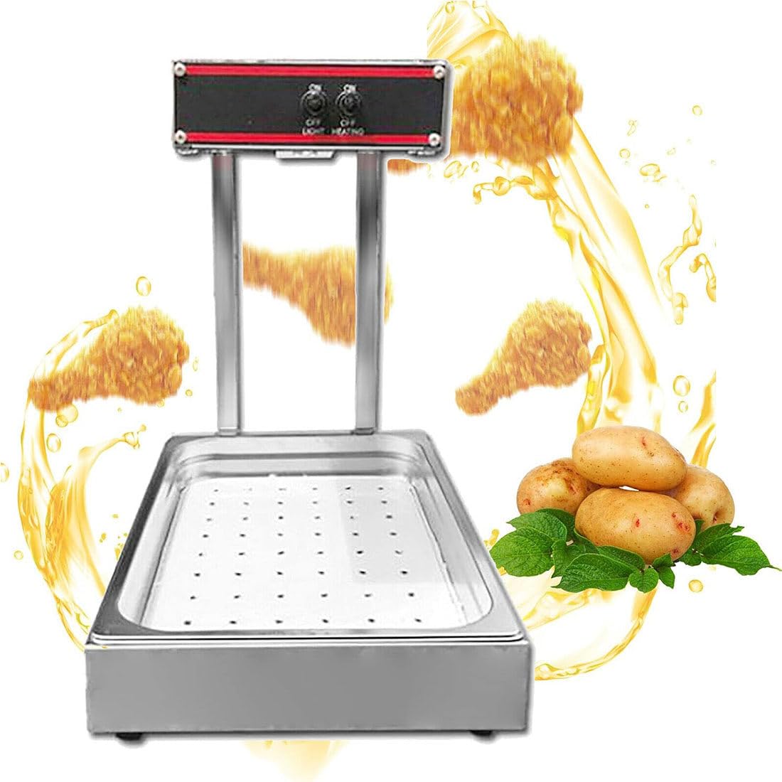 AYCDL Commercial French Fry Heat Lamp, Stainless Steel Chip Warming Dump Station, for Chips Churros Fried Food Hotels