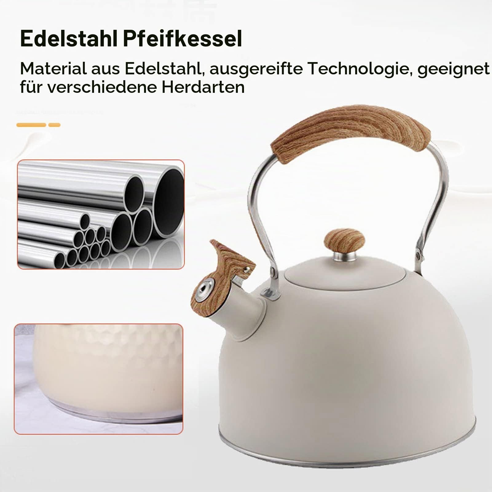 Herdkessel, Edelstahl 2,5 L Pfeifkessel Gaskessel mit Großem Fassungsvermögen, Induktionskessel mit Griff, Campingkessel für Gasherd