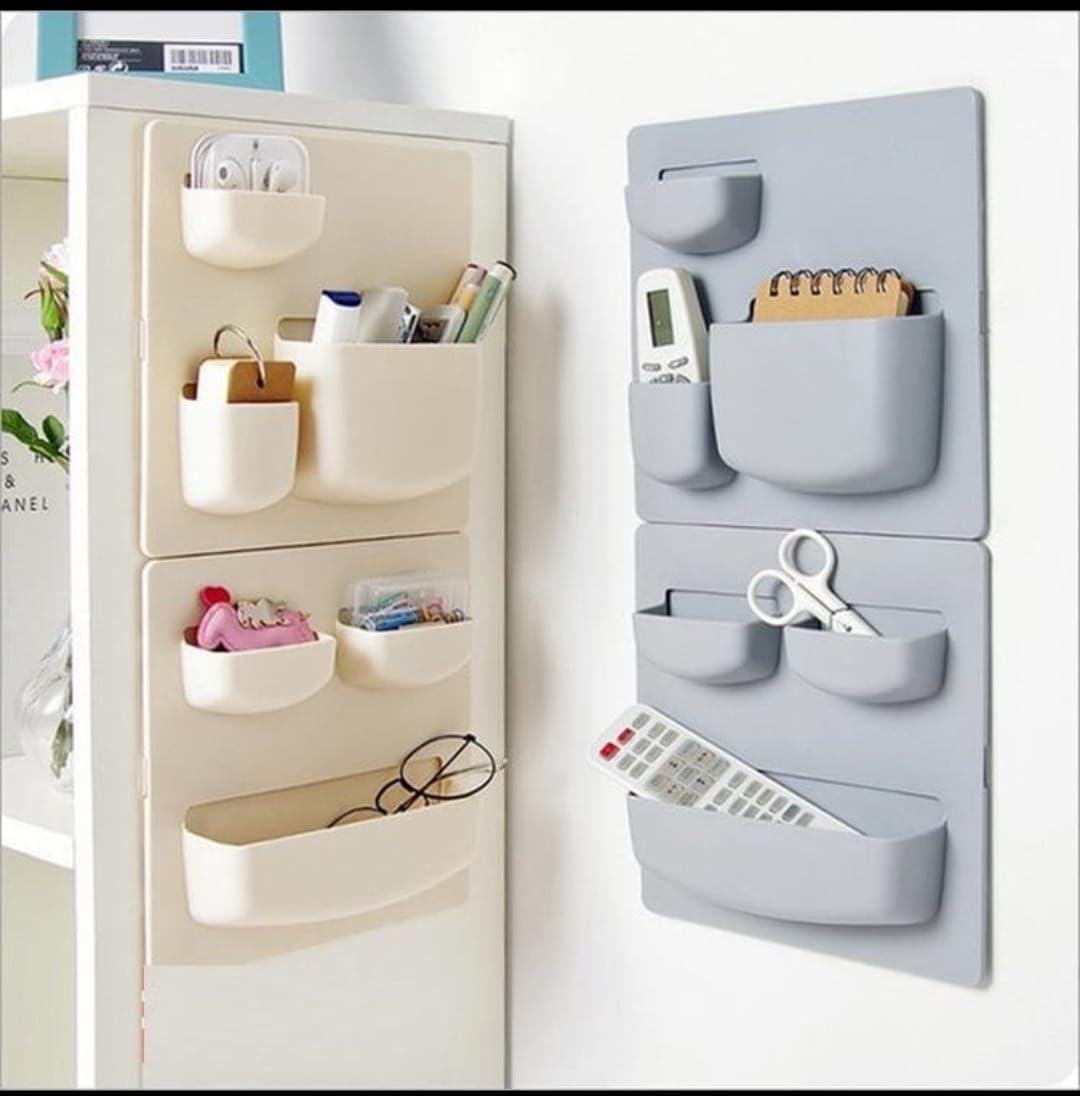 EMICIENT Wall Mounted Rack Simple Three Slots Design Sticky Wall Storage Rack 1+1=2pcs Combo