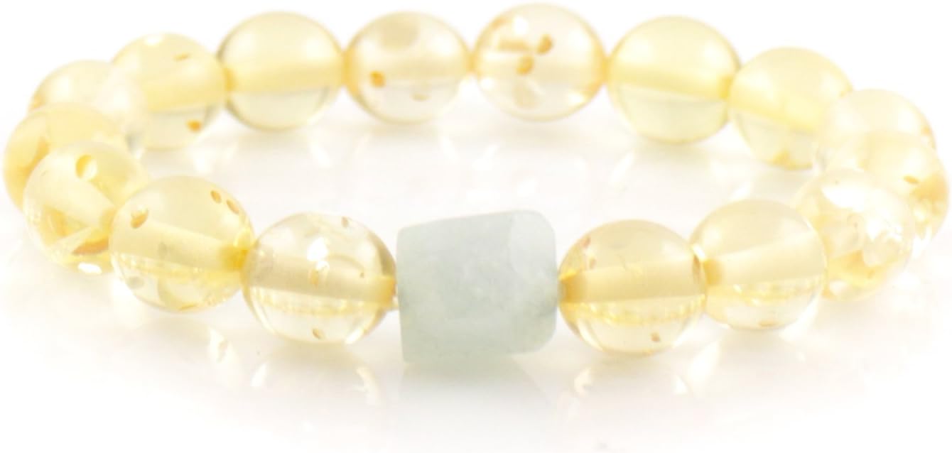 Sun Rays Collection: Mala Bracelet with Aquamarine Nugget and Yellow Amber (Medium - 7 inches)