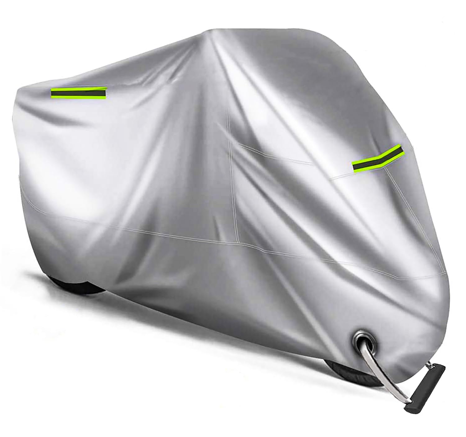 Moonmen Universal Motorcycle Cover Waterproof Sand Sun UV Protection Durable Night Reflective 210D Oxford Durable Motorbike Cover with Lock-Holes & Storage Bag (Silver, 4XL(295 * 110 * 140CM))