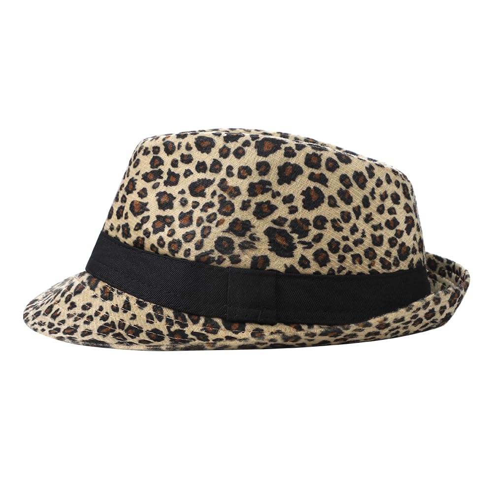 LONTG Chapeau Panama Vintage Femme Chapeau Fedora en Feutre à Large Bord avec Bande Chapeaux Trilby Jazz Léopard Sexy Chapeaux de Gentleman Classique Printemp Automne Casquette Panama Hat