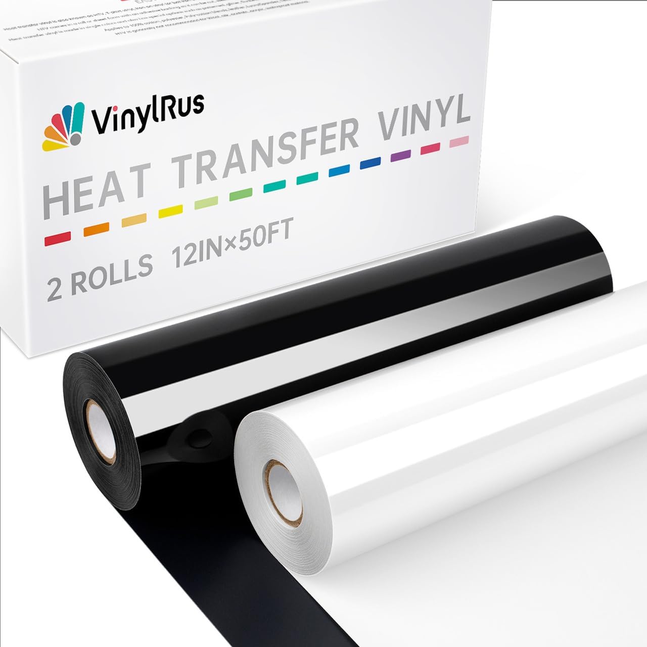 VinylRus Winyl termotransferowy - 30 cm x 15 m czarno-biała rolka winylowa do naprasowania na koszule, winyl HTV dla Silhouette Cameo, Cricut, łatwa do cięcia i wypiekania