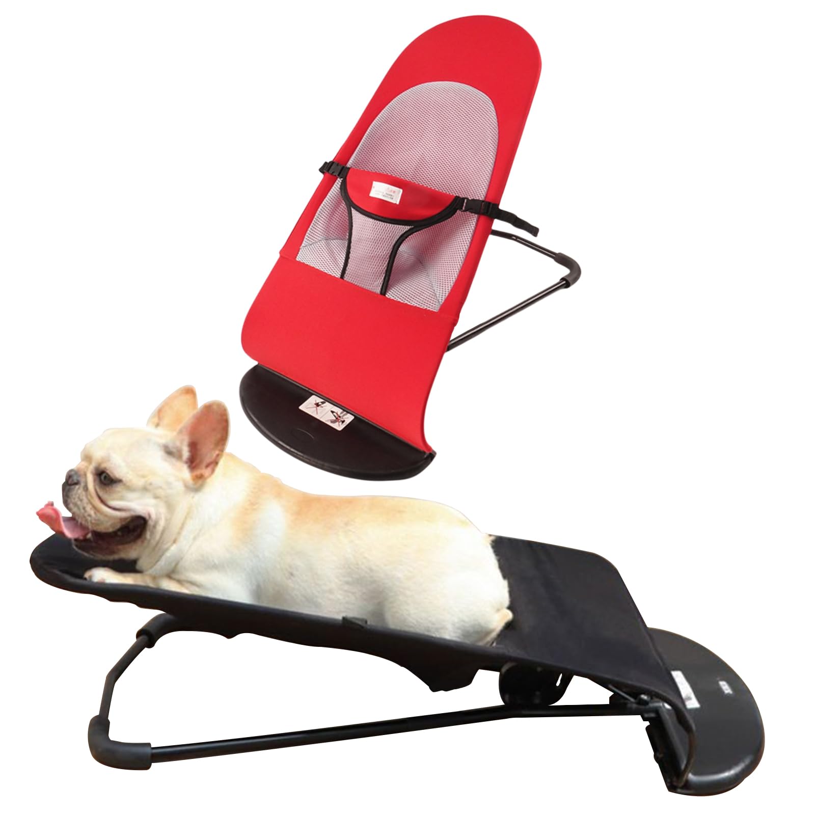 VARONGHKOO Pet Dog Cat Rocking Bed Chair with Removable and Washable Cover 4 Modes Adjustments Pet Bouncer Chair Foldable Small Dog Bed for Corgi Teddy Fighting Bichon Pet up to 33lb (Red)