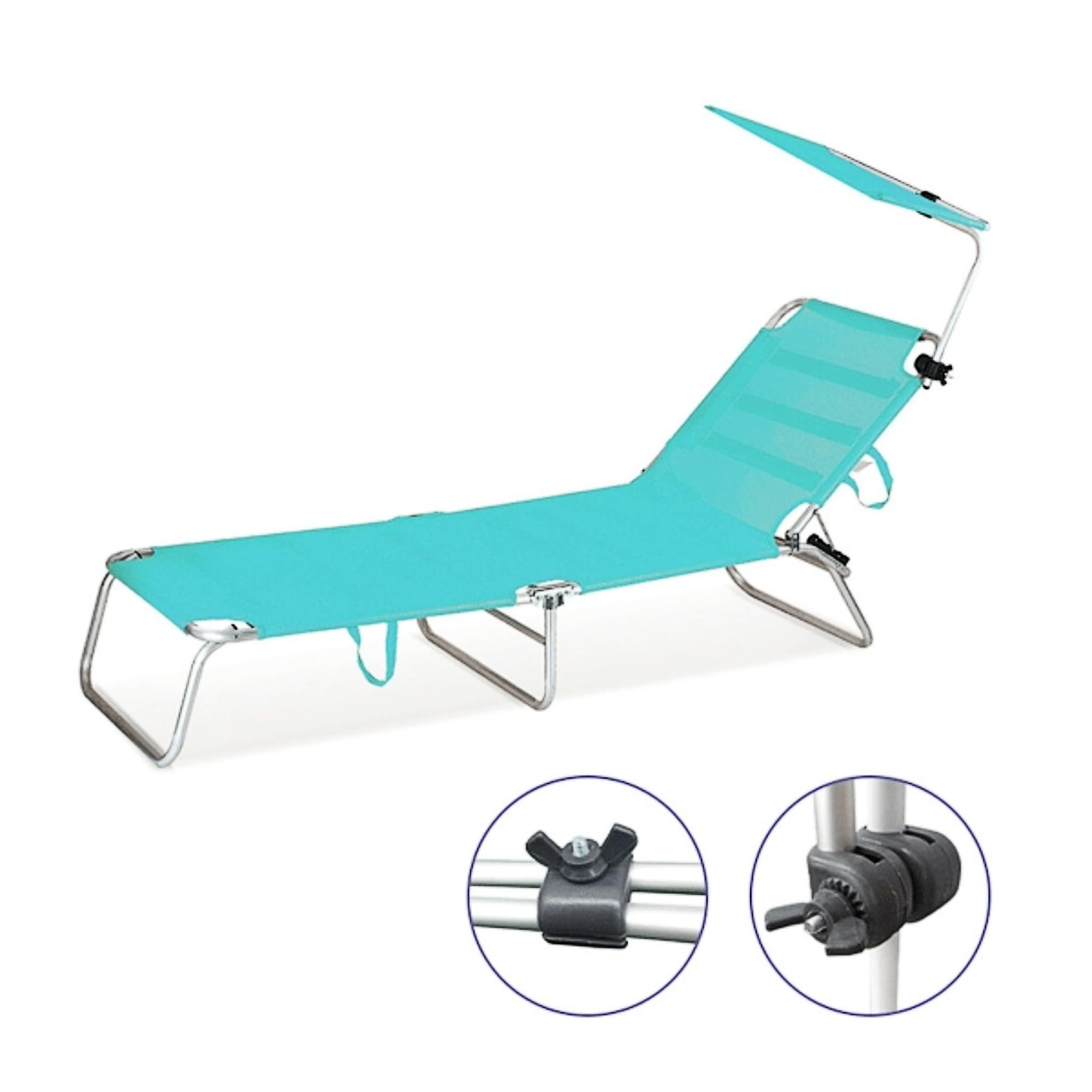 Bricoloco Parasole per amache e lettini - Universale Pieghevole e Orientabile - Alluminio e Textilene Resistente e Traspirante