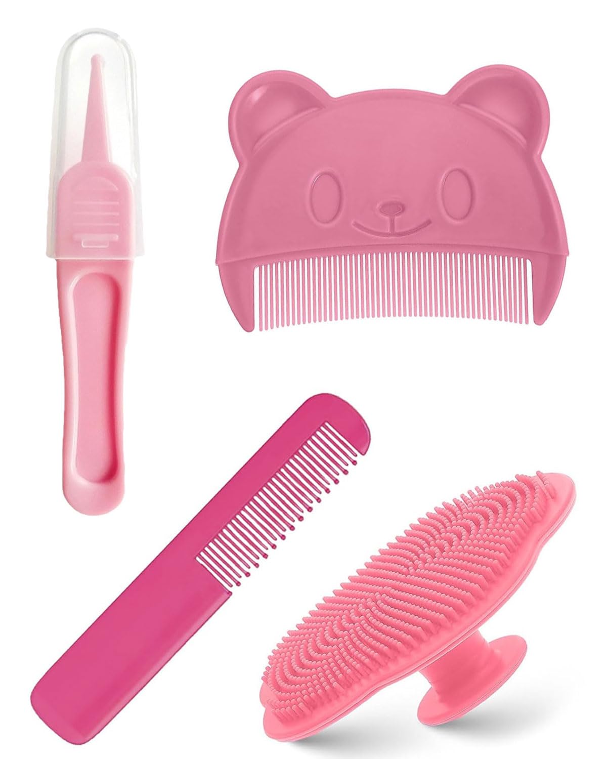 Pettine Neonato,4 pcs Spazzola per Neonati Set Pettine e Spazzola Neonato Spazzola Neonati in Silicone Spazzola per Massaggio per Bambini e Neonati Crosta Lattea e Regalo per Registro