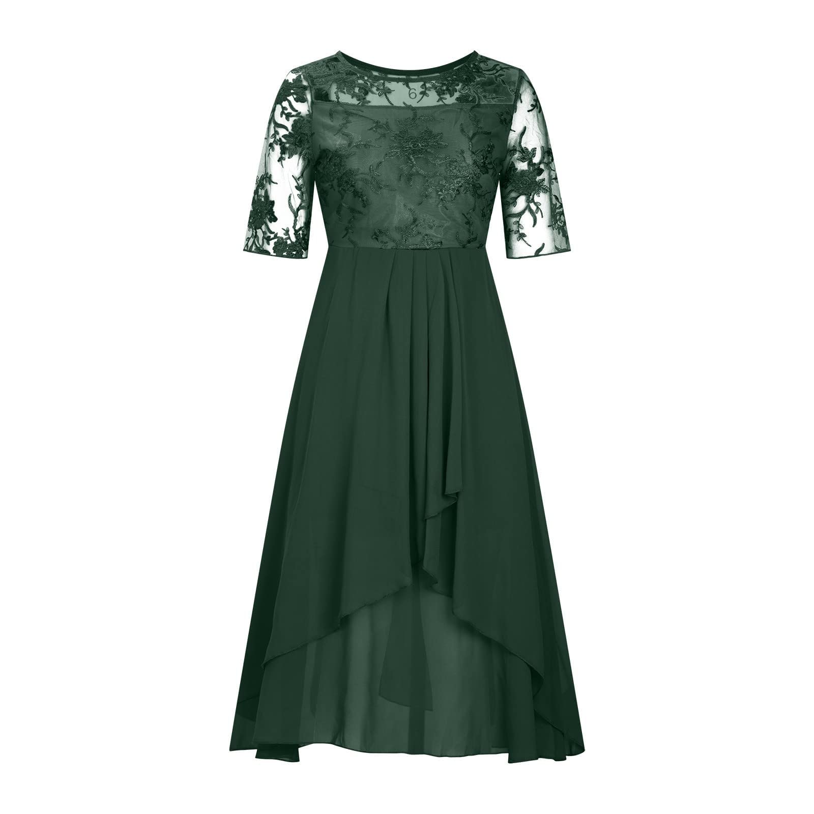 Damen Kleid Elegant Festlich Hochzeit Knielang Abendkleid Kurzarm V-Ausschnitt Partykleid Ballkleider Sommer Chiffon Spitzenkleid Ärmellos Glitzer Bedrucktes Midikleid Damenkleider Große Größen Blau
