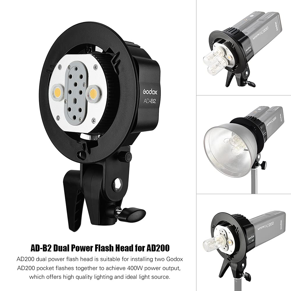 Godox WITSTRO AD-B2 AD200 Dual Power BlitzKopf Bowens Mount Double Tube Flash Head Halterung für AD200 Portable Flash Speedlite