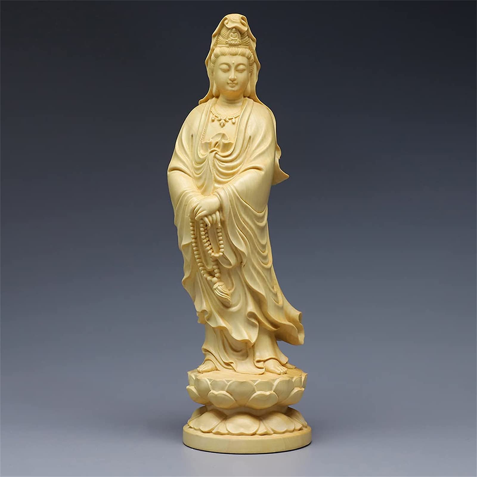 木製 観音像　観音菩薩　立像　仏像　置物　彫刻 Amazon｜観音菩薩 立像 ツゲ製高級木彫り 木製仏像 仏教 美術品