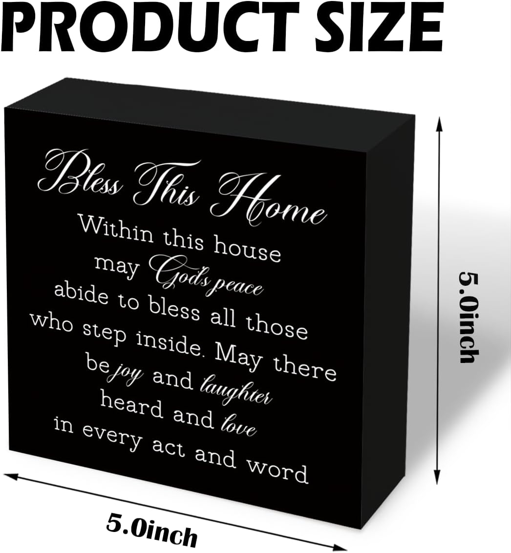 Home Wooden Sign Bless This Home Farmhouse Decor Rustic Entryway Table Decor Solid Wood Plaque With Inspirational Quote For Living Room Bedroom Shelf Desk Family Housewarming Gift 5.1x5.1 Inch - Image 2