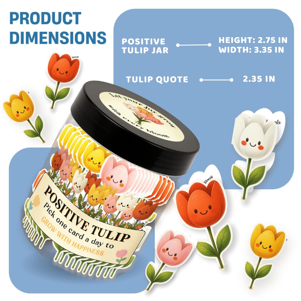 Positive Tulip Jar with 60 Affirmation Cards, Inspirational Gifts and Teacher Desk Decor, Tulips Flowers Themed Gift for Women, Stress Relief and Daily Positivity, Staff Appreciation Gifts