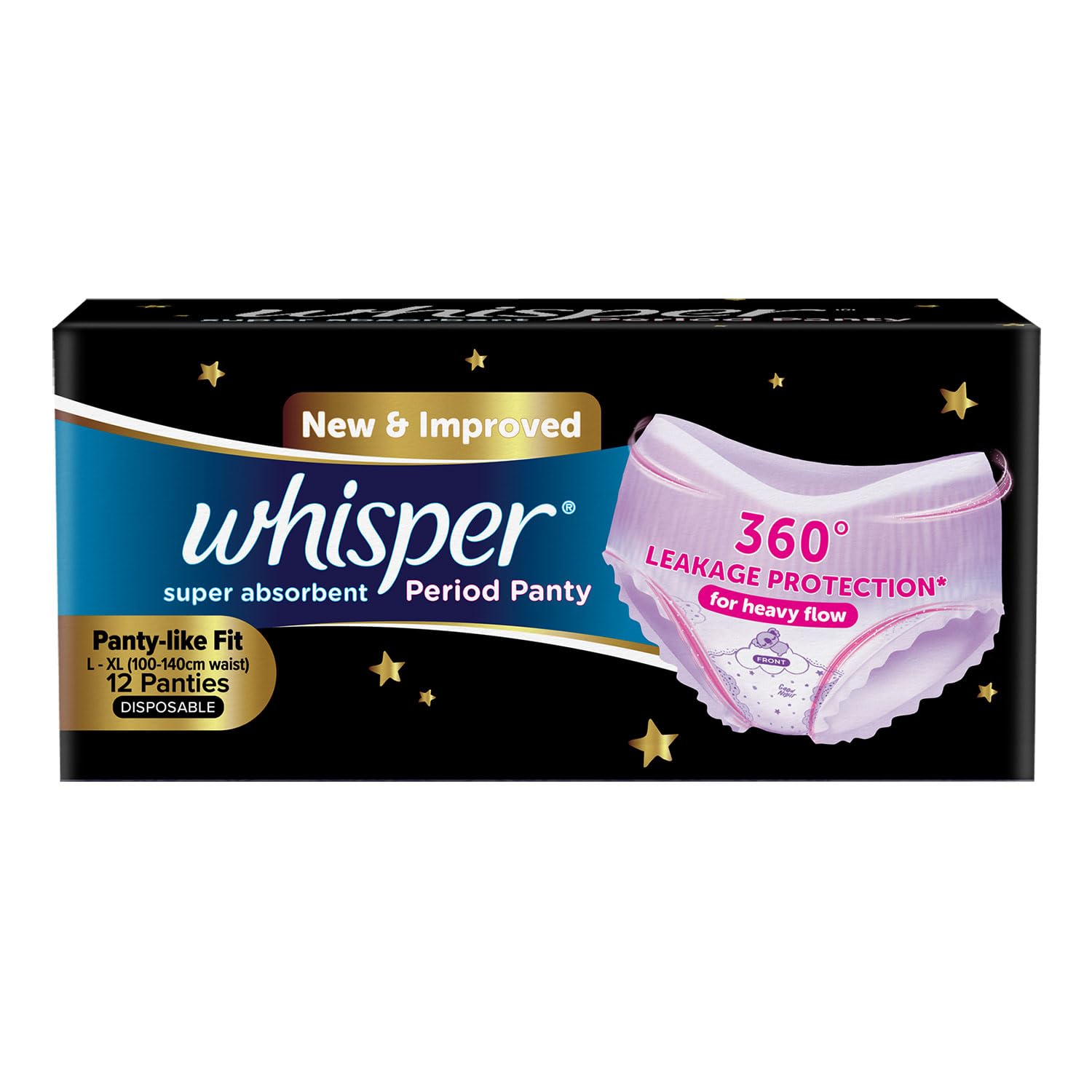 Whisper Super Absorbent Period Panty, 12 L-XL Pants, 360 Degree Leakage Protection for Heavy Flow, Panty like Fit for Full back Coverage, Absorbs Heavy Gushes, Silky Soft, Comfortable Feel (B0D6WB5MSN) Amazon Price History, Amazon Price Tracker