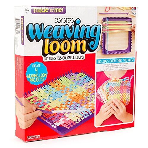 Image of Made By Me Easy Steps Weaving Loom for Kids, Includes 165 Loom Loops & 1 Weaving Loom with Loom Hook, Makes 4 Projects, Hook & Loop Potholder Kit, DIY Weaving Kit, Potholder Loom Kit, Kids Crafts