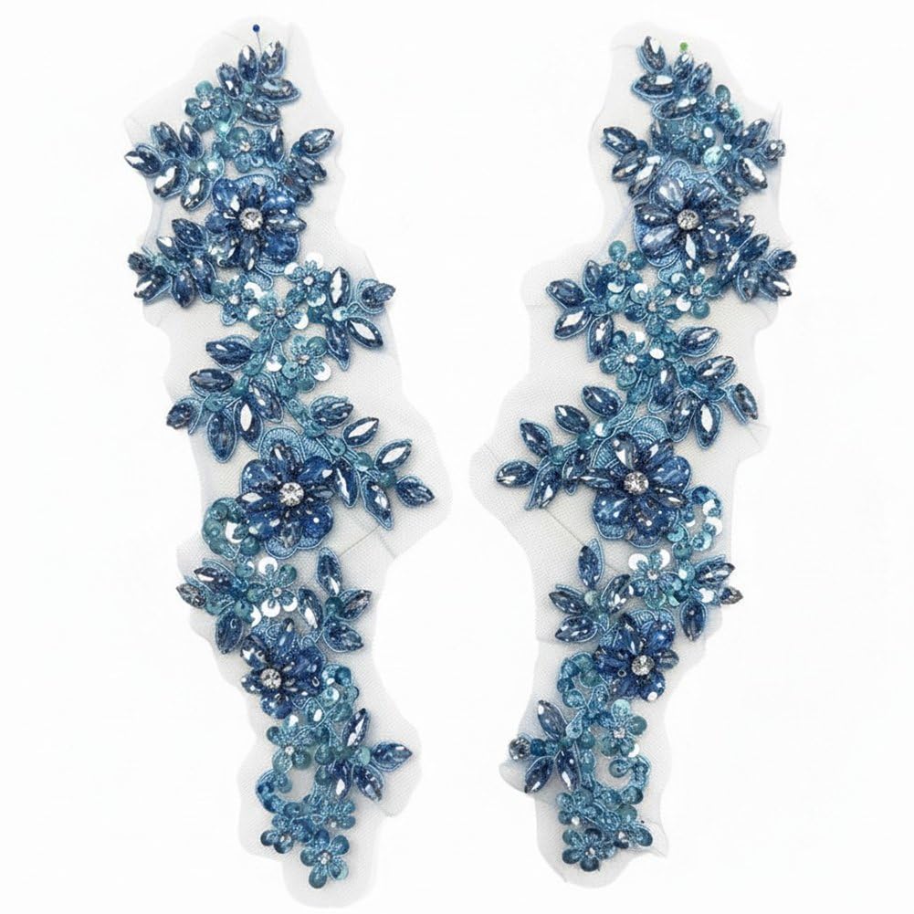 Fituenly Sparkling Rhinestone Applique, Handmade Crystal Sew on Patches, Diy Craft Embellishments for Dress Clothes, Wedding Bridal Supplies