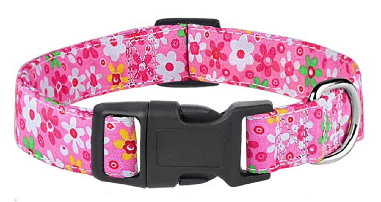 Collier pour chien réglable floral rose taille L pour grand chien