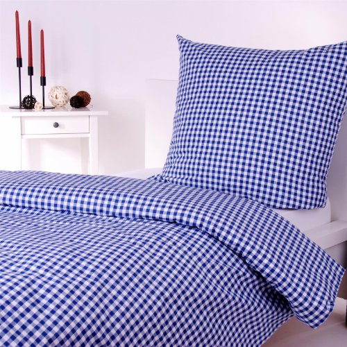Hans-Textil-Shop Bettwäsche Kariert Blau Weiß 135x200 cm + 80x80 cm –...