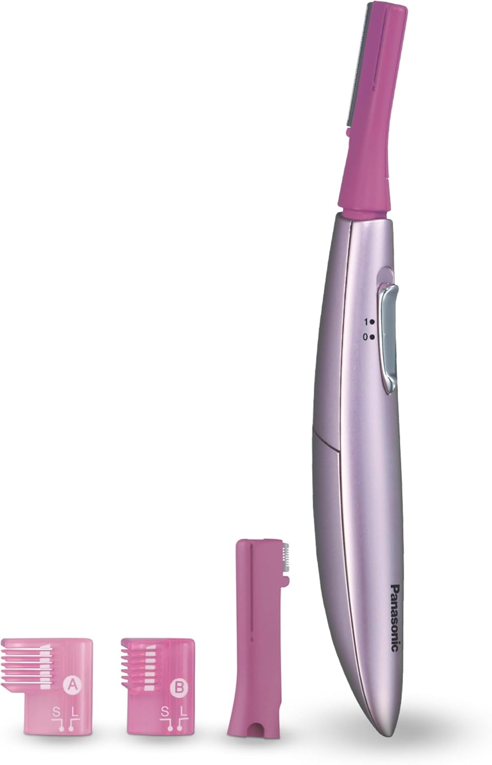 Panasonic ES2113PC Facial Hair Trimmer for Women, with Pivoting Head and Eyebrow Trimmer Attachments, Battery-Operated