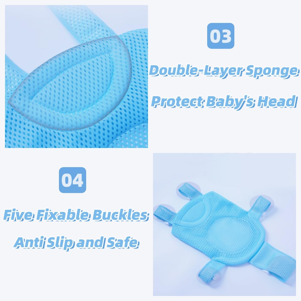 Alfombrilla de asiento de baño para bebé con cinco soportes de seguridad en las esquinas, ajustable, antideslizante, red de baño, almohadilla de red para baby shower, cómoda correa de bañera para bebé