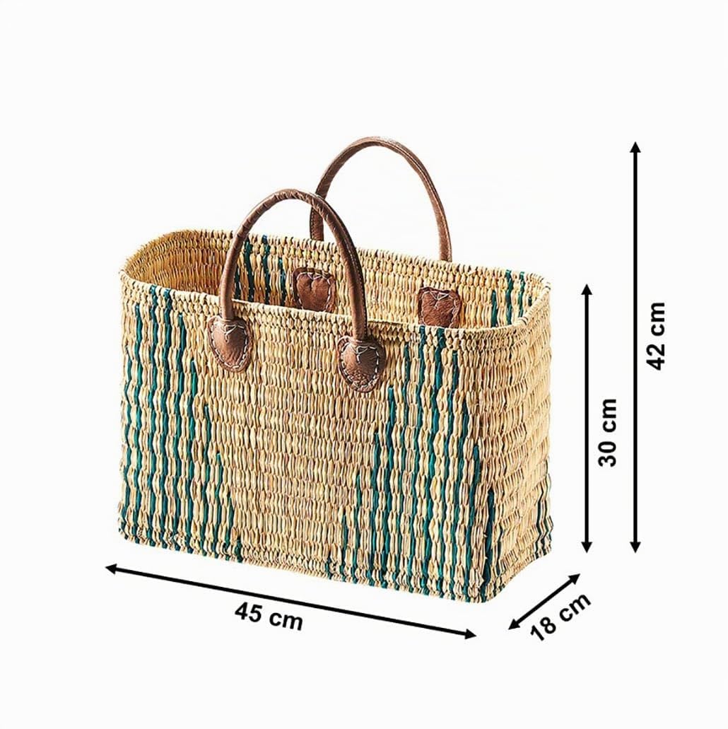 Kobolo Tasche Seegrastasche Korbtasche grüne Stripes Lederhenkel