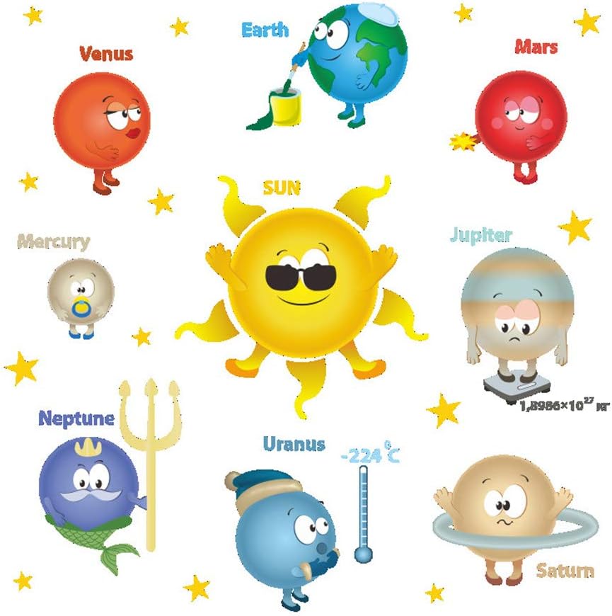ufengke Cartoon Solar System Planets Wall Stickers Sun Earth Mars DIY Removable Wall Decals Children's Room Nursery Wall Decor