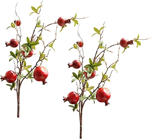 Firlar 2 piezas de plantas artificiales, tallo de flor de granada, ramas de granada artificiales de 37.4 pulgadas, ramo de frutas artificiales de
