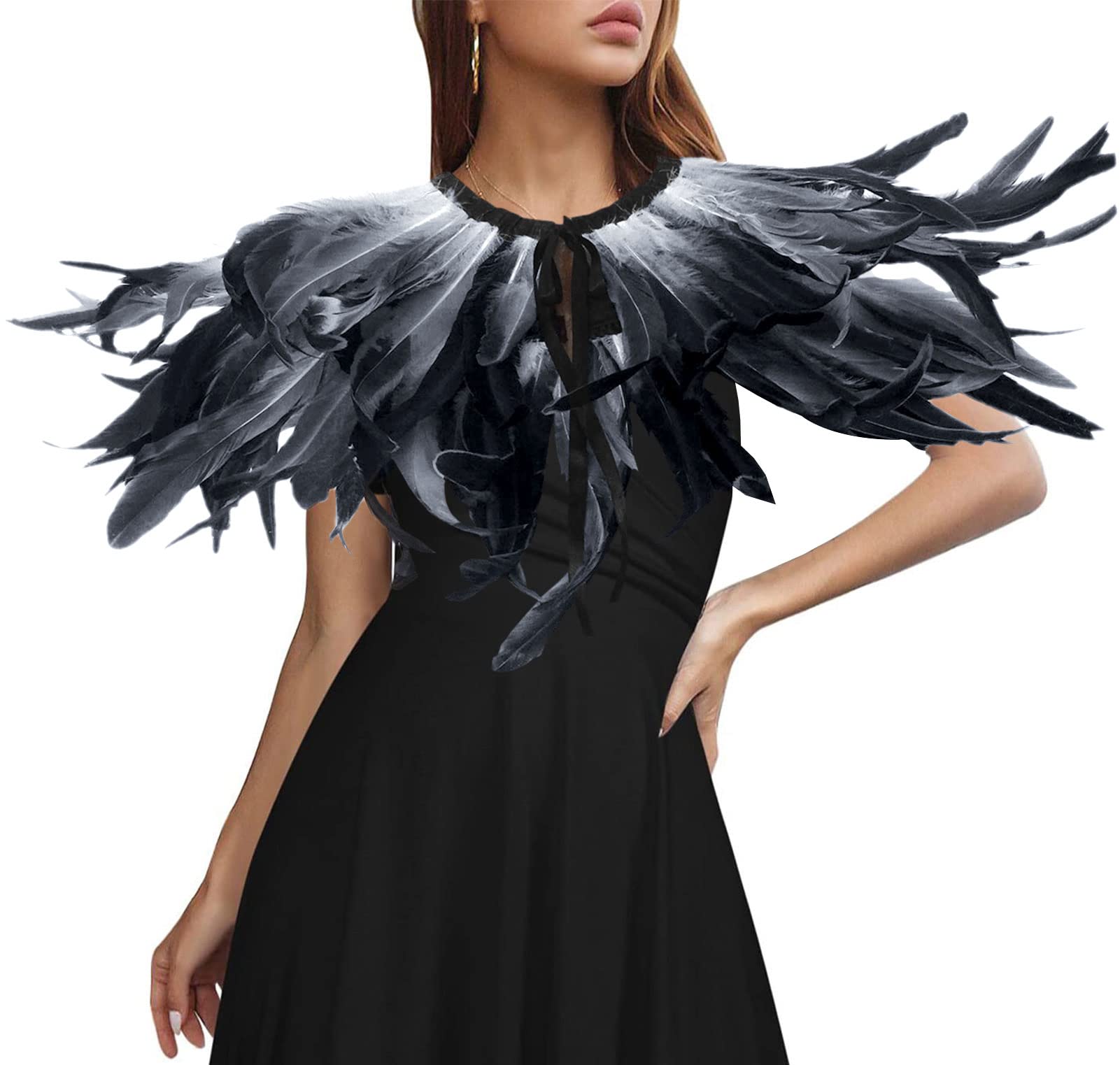 Feather Cape Witch Accessories Collar Vampire Raven Shawl Fallen Angel Halloween Costume for Women