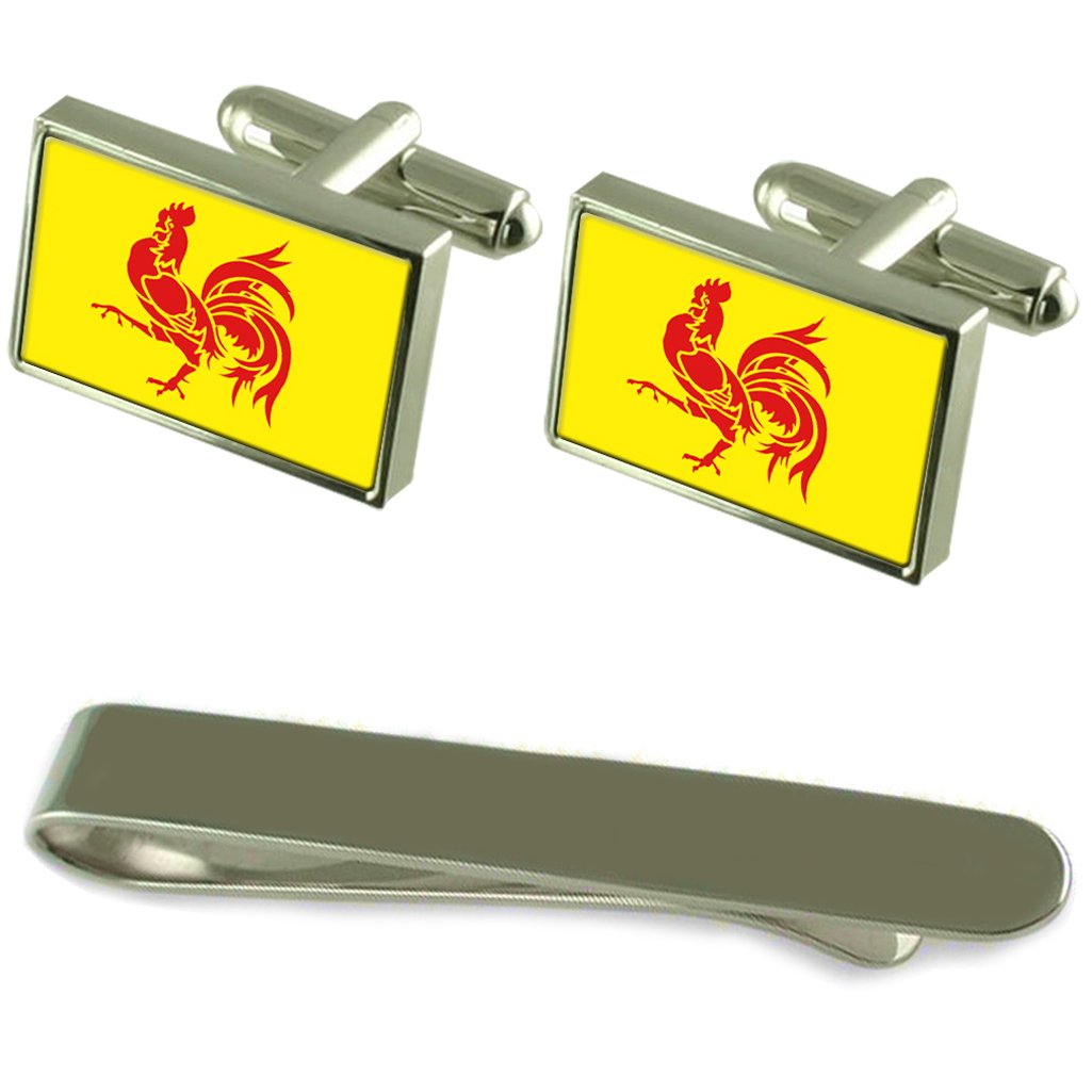 Die wallonische Region Flagge Silber Manschettenknöpfe Krawatten Geschenkset mit Gravur