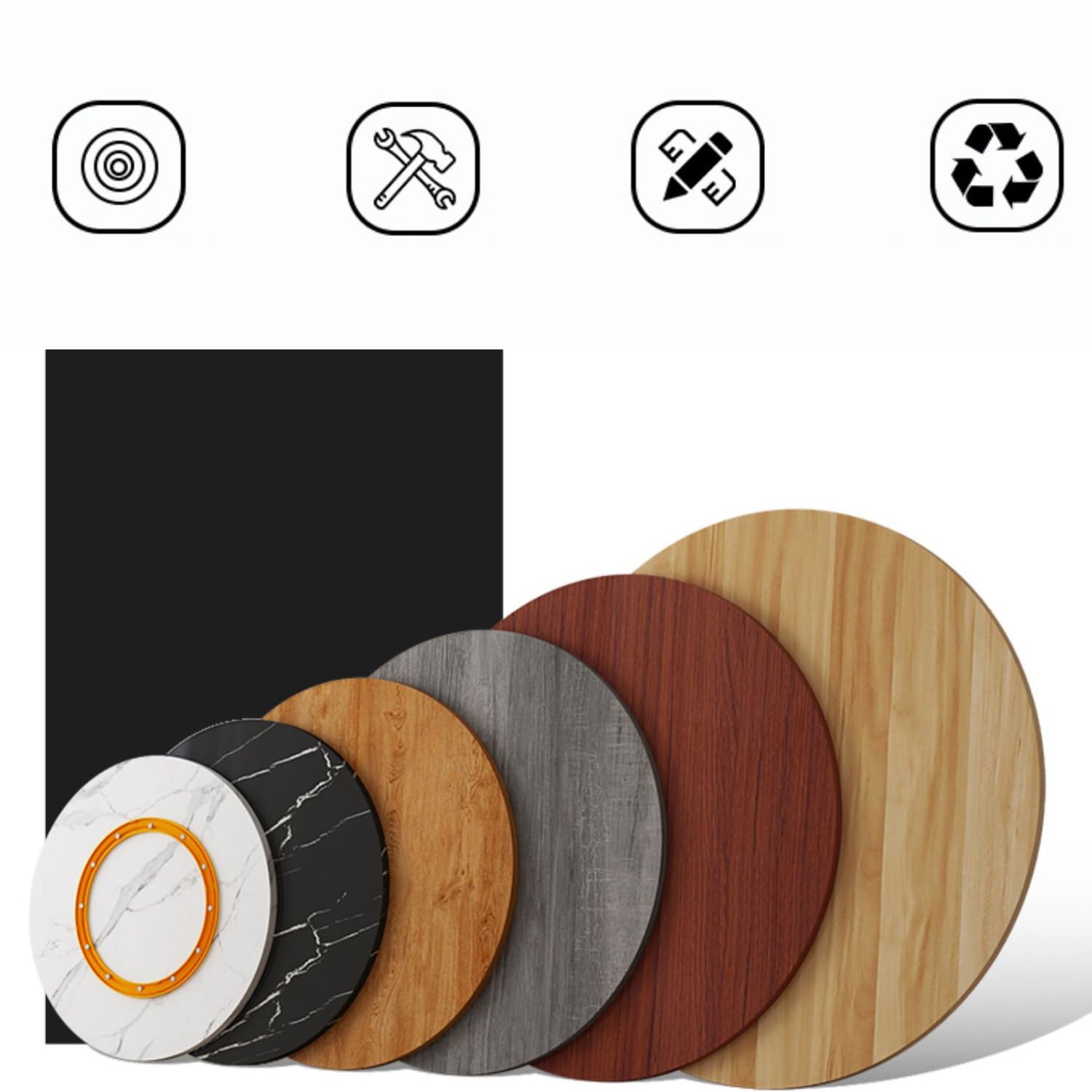 Lar Drewniany Lazy Susan 45 cm okrągły stół do jadalni, gramofon, solidna i kuchenna taca do serwowania, 45 cm, czarna obrotowa płyta do jadalni i kuchni