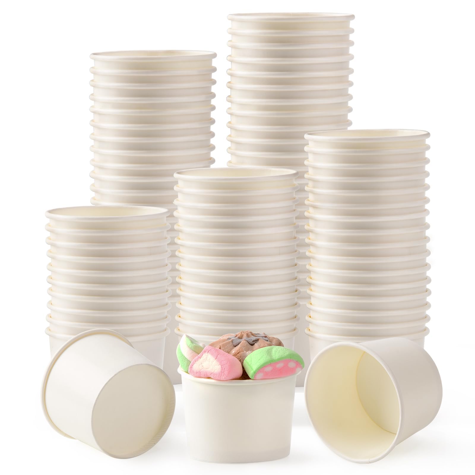 Belinlen 200 Pcs Paper Ice Cream Cups 4 oz Disposable Paper Dessert Cups