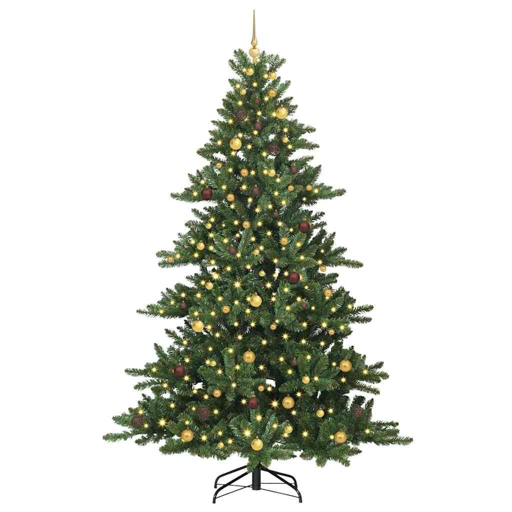 Künstlicher Weihnachtsbaum, grün, 240 cm | PVC und Stahl, 1230 Spitzen, 300 warmweiße LEDs, Metallbasis, nur innen