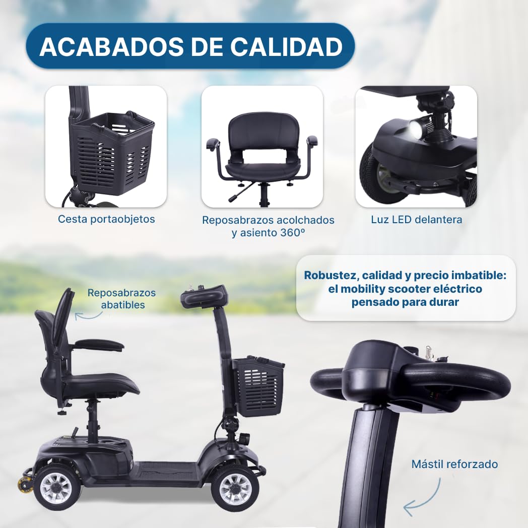 Vehículo Eléctrico Discapacitados Desmontable Muy Compacto 4 Ruedas Ideal Ascensores y Pasillos Asiento Regulable en Altura Resistente 190 Kg Dortomedical®