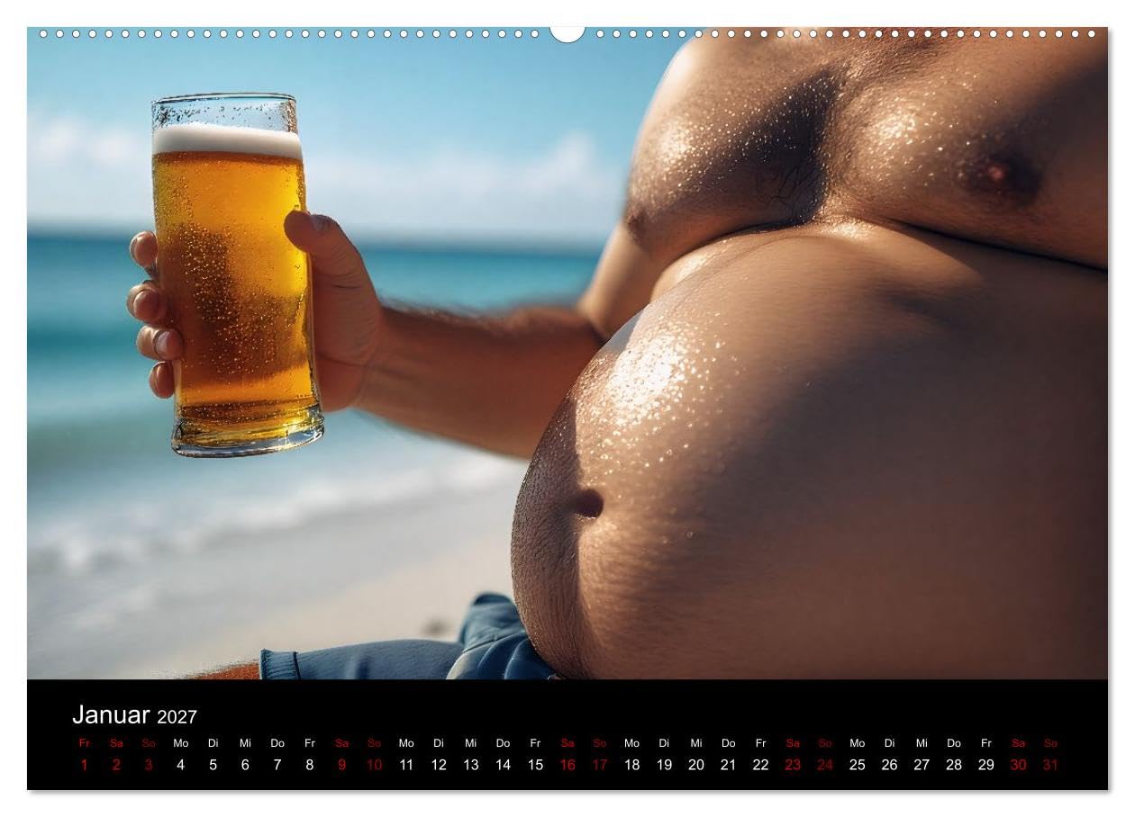 CALVENDO - Lustige Kalender Männer mit Bierbäuchen - Bierbauch Kalender Geschenk für Kollegen, Freunde & Party-Liebhaber Wandkalender (Wandkalender 2027 DIN A2 quer), Monatskalender: Lustige Kalender