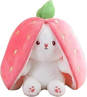 Webby Strawberry Rabbit Plush Soft Toys | Cute and Adorable Bunny with Zipper Stuffed Animal Toys | Decorative and Gift Items for Kids and Adults - 30 CM