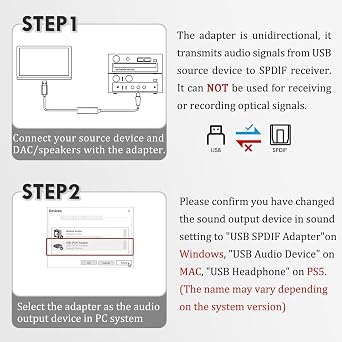 USB to Optical SPDIF Toslink Audio Adapter for Windows MacOS