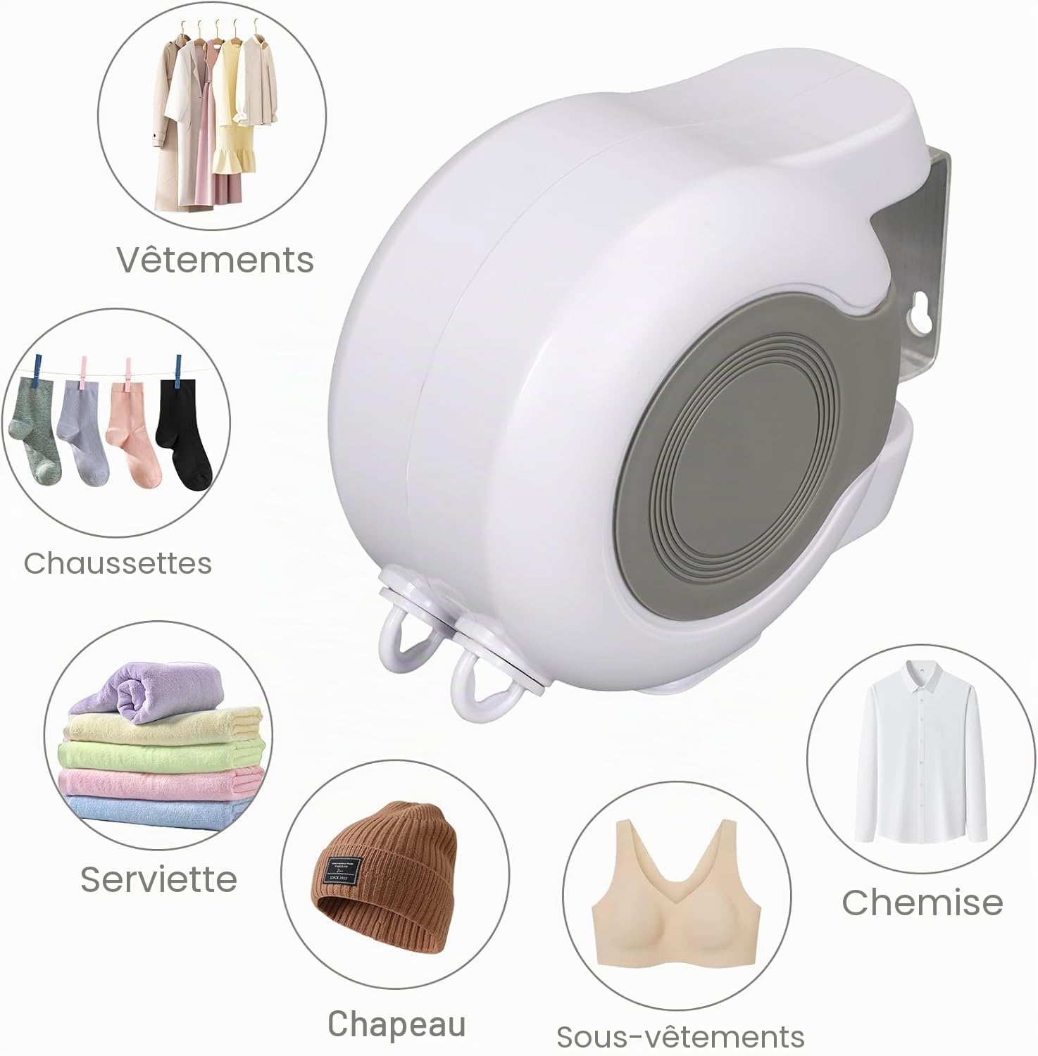 Corde à Linge Mural Extérieur, Double Fil à Linge Rétractable de 26 Mètres(2 x pour Intérieur et Extérieur, Jardin, Terrasse, Buanderie, CampingInsta, Installation