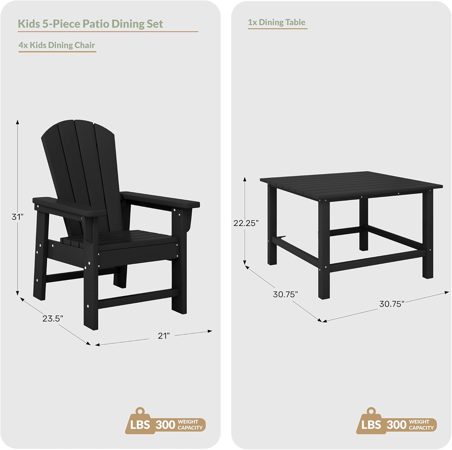 WestinTrends Malibu Kids 5-Piece HDPE Outdoor Square Patio Dining Table and Chairs Set, White