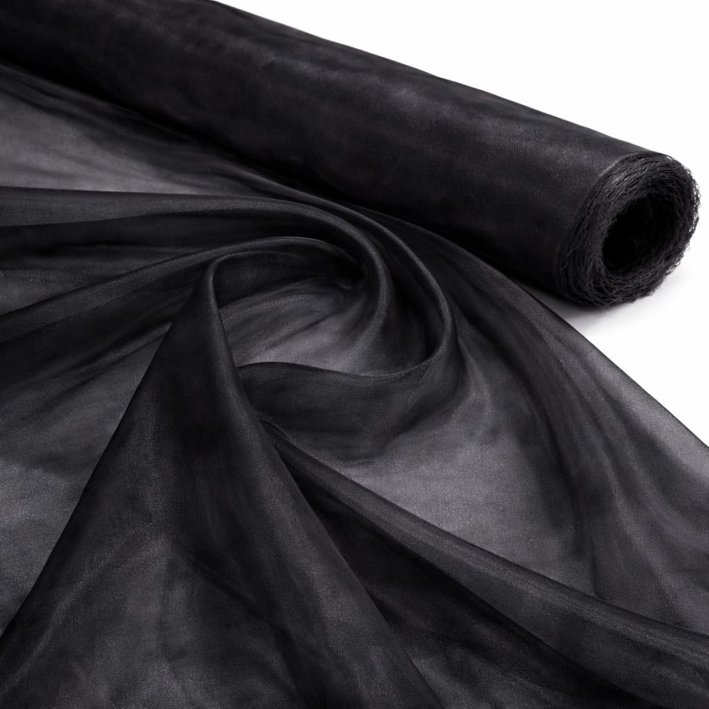 Black 5 Meter Pack Plain Sheer Lightweight Organza Voile Drape Curtain, Wedding, Chair Sash Fabric 150cm Wide