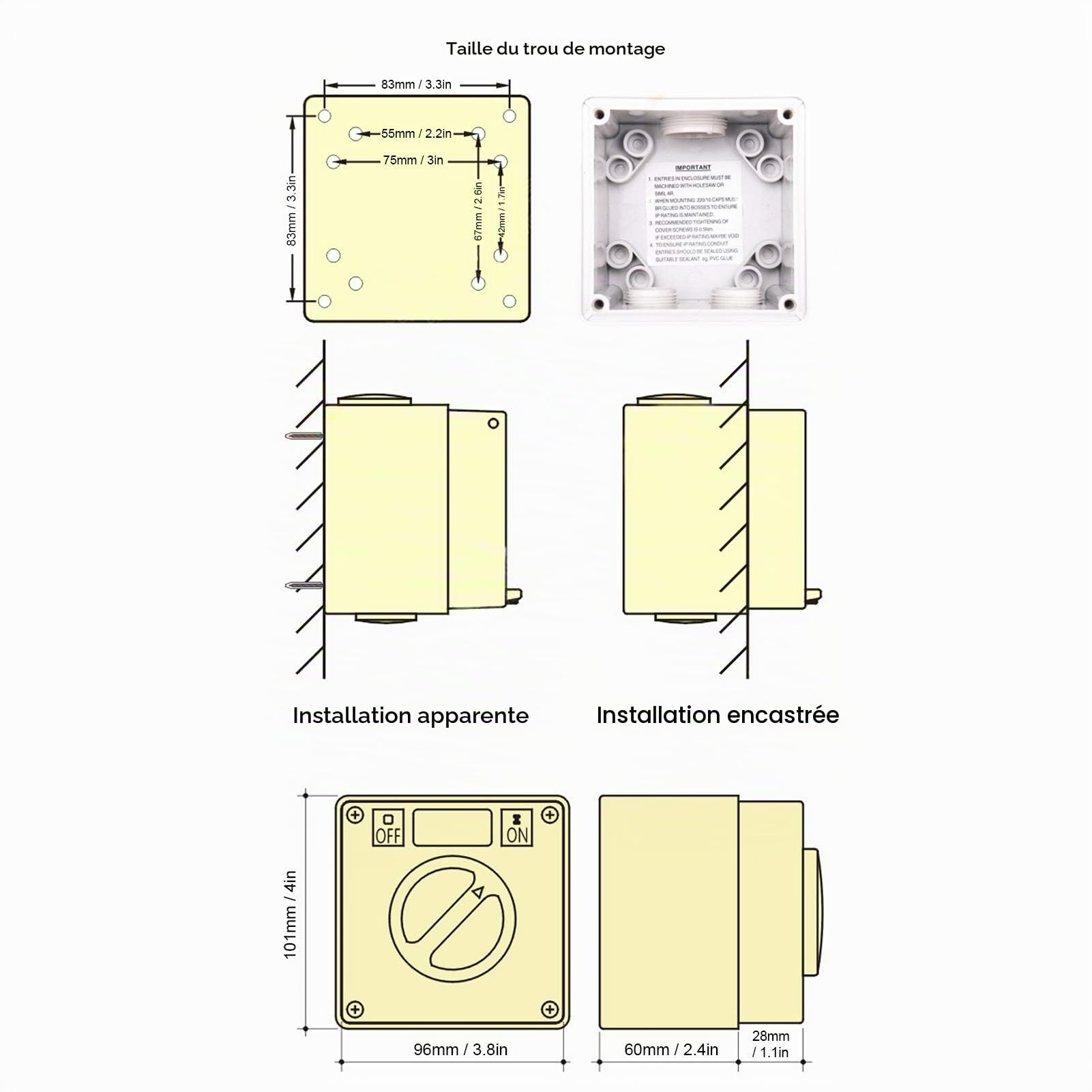 Commutateur étanche Ip66 250v 2 Positions Sélecteur Rotatif Interrupteur Marche-arrêt étanche à la Poussière pour Une Utilisation En Extérieur(2P40A)