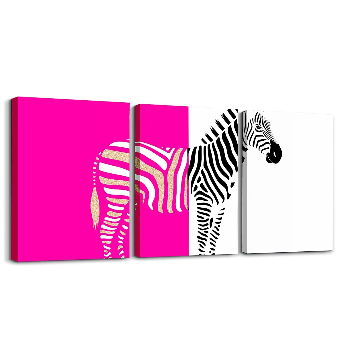 jejeloiu Hot Pink Zebra Canvas Wall Art for Living Room Bedroom Animal Print Painting Decor Geometric Kids Boys Girls Picture Artwork Abstract Art Posters Prints 12"x16"x 3Pcs