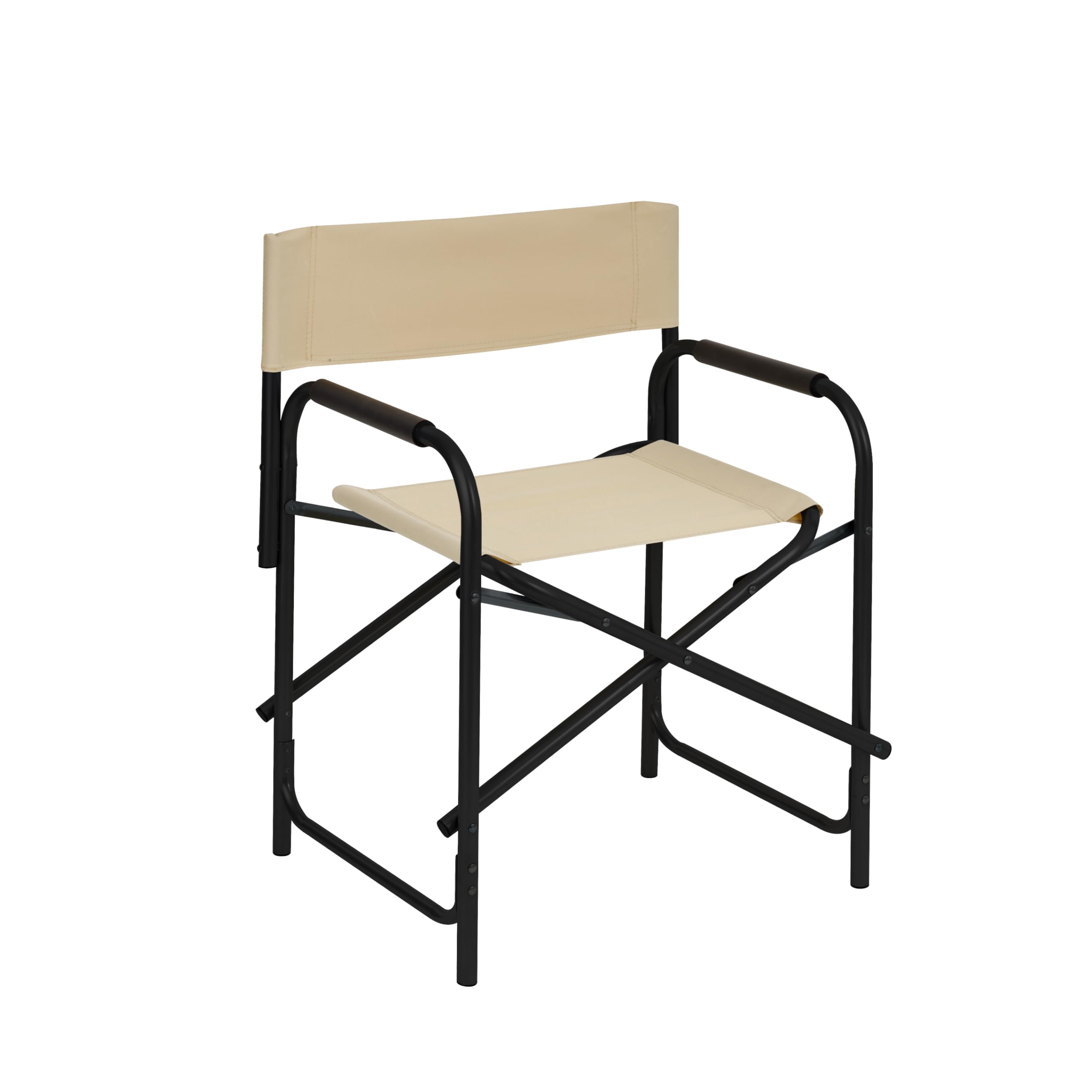 Baroni Home klappbarer Regiestuhl aus Stahlrohr, ergonomischer Klappstuhl mit Rückenlehne, faltbar und platzsparend, aus Leinwand, für Camping, Meer und Strand, 56x44x76 cm, Ecru